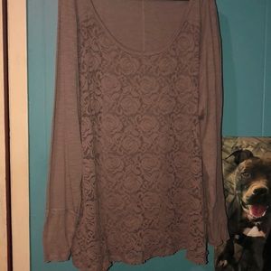Plus Size Lace front long sleeve shirt in Mauve